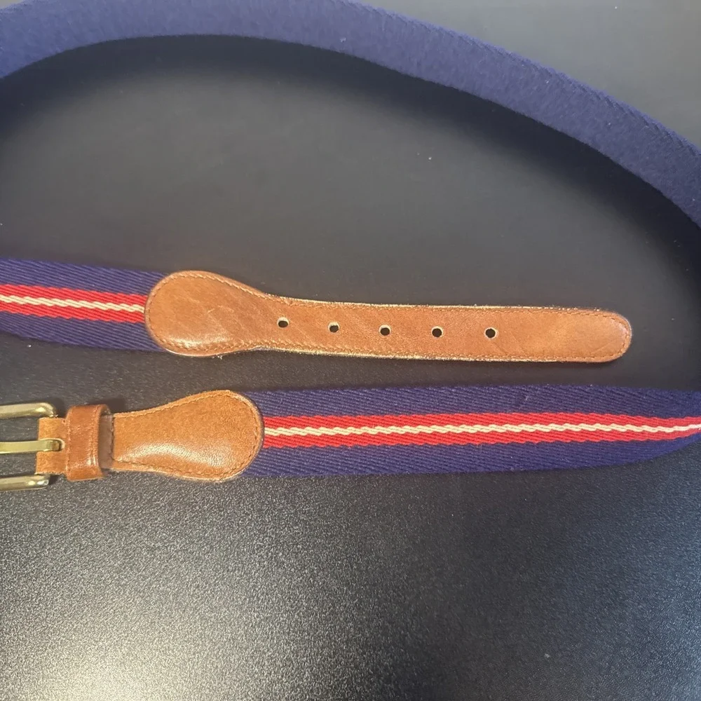 Vintage‎ Wool Suringle Belt 38 95 Navy Red White Stripe Brass Buckle Taiwan